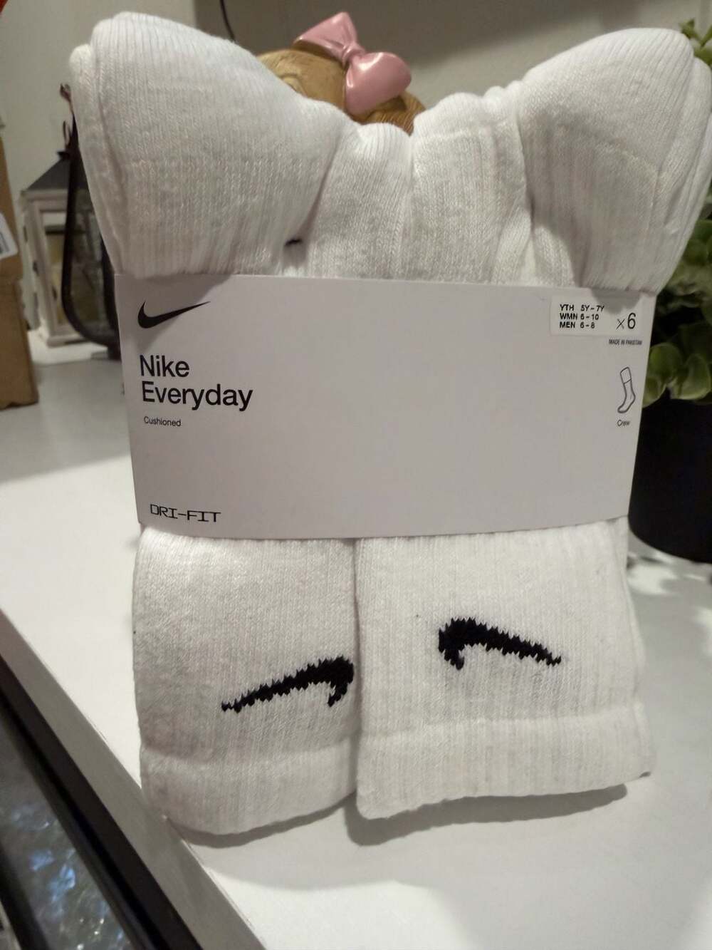 Nike Everyday Cushioned Crew Socks White 6 Pairs SX6910-100 Size M
